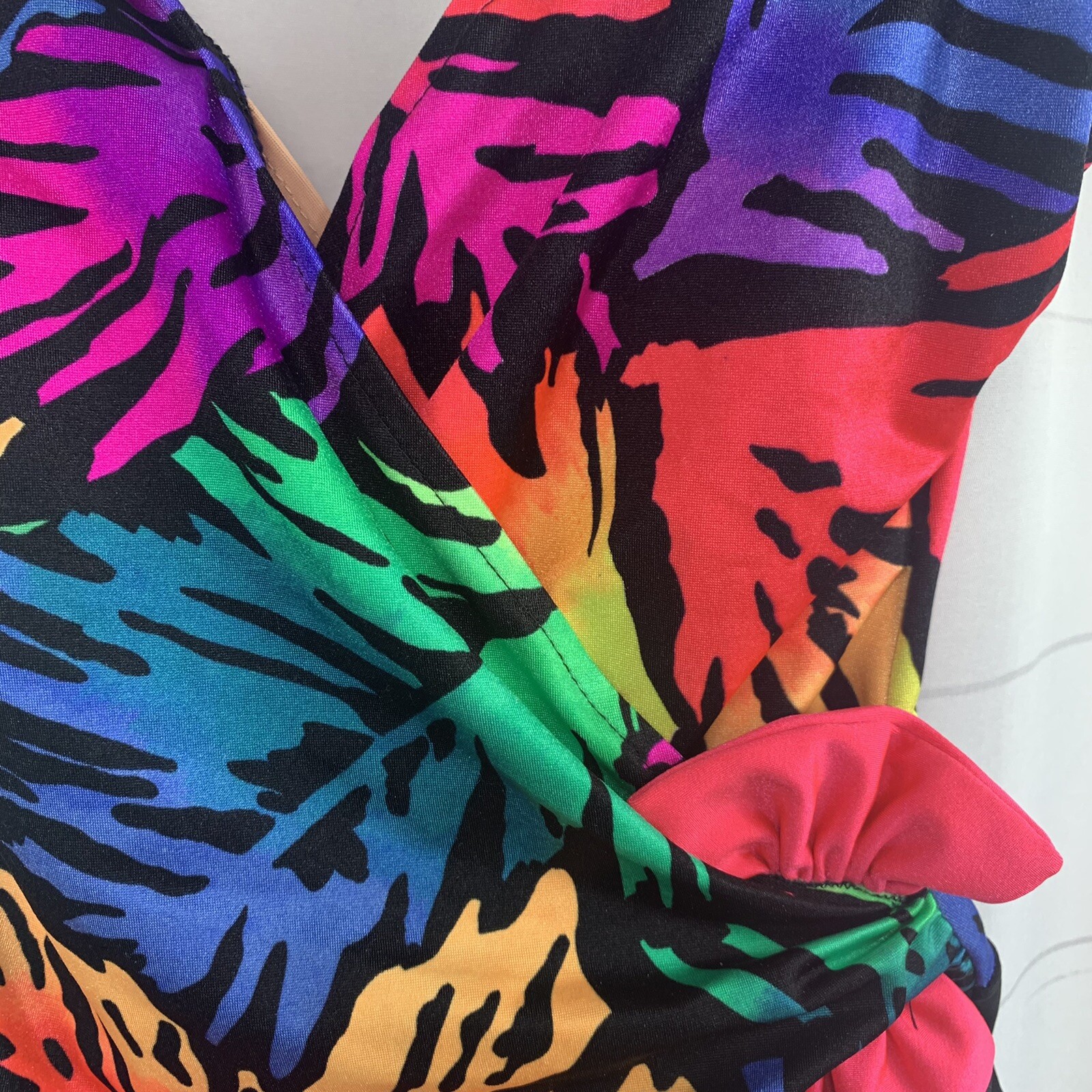 Catalina Neon Splash One Piece Swimsuit Bathing Suit Size 10 USA Vintage 1980s