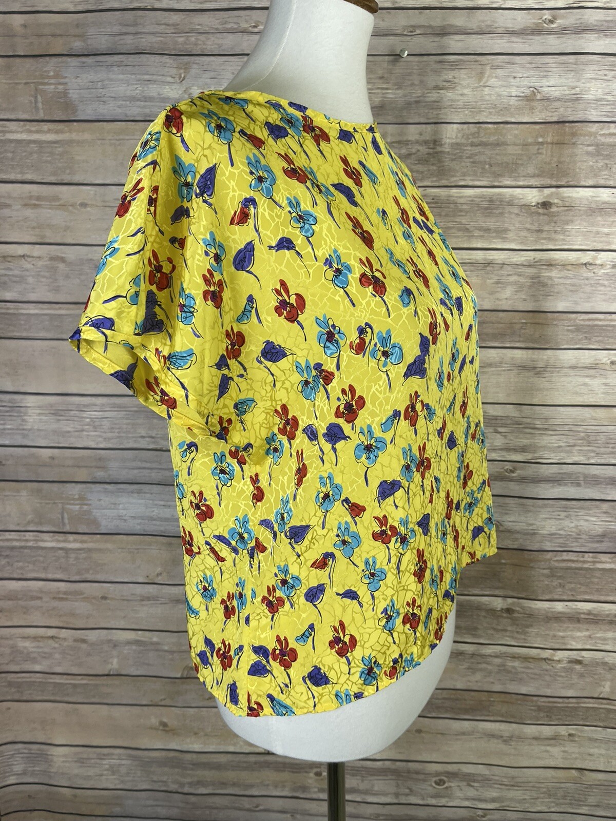 Vintage Stuart Lang Size 16 Floral Blouse Yellow Boxy Fit Cottage Core Button