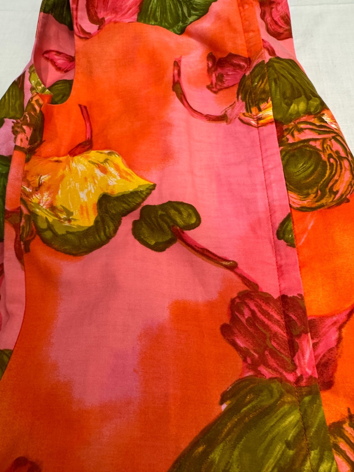 Vtg Liberty House True Hawaiian Dress Short Sleeveless Small Bright Pink Orange