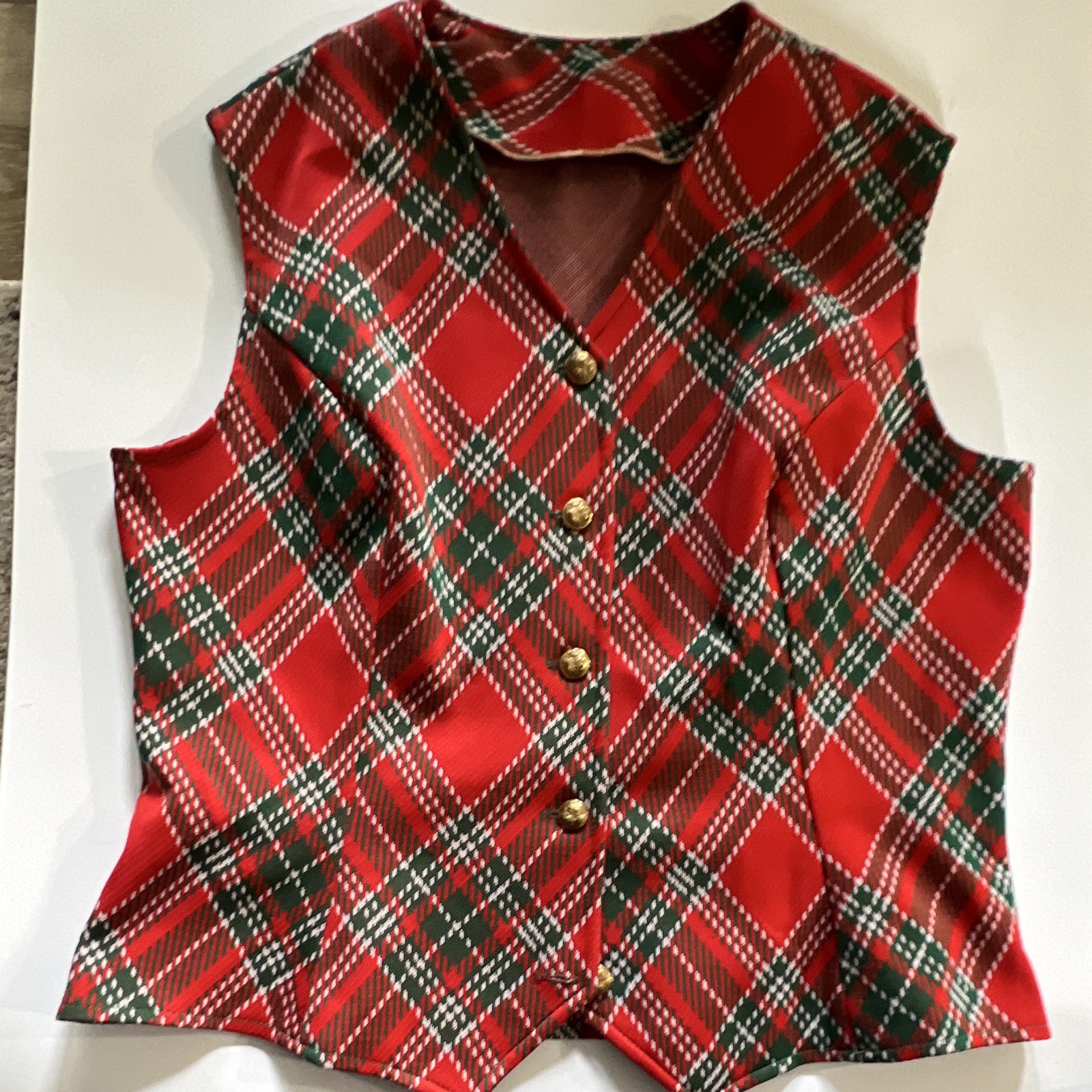 70s Women’s 2-Piece Plaid Vest & Skirt Set Skirt Suit Red/Green/White 16