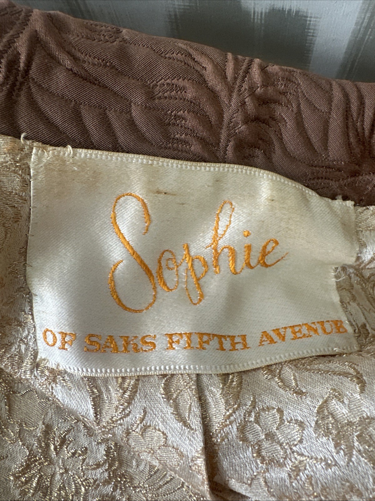 Sophie Gimbel Couture For Saks 50s Mocha Brown Silk Matelasse 3 Piece Skirt Suit