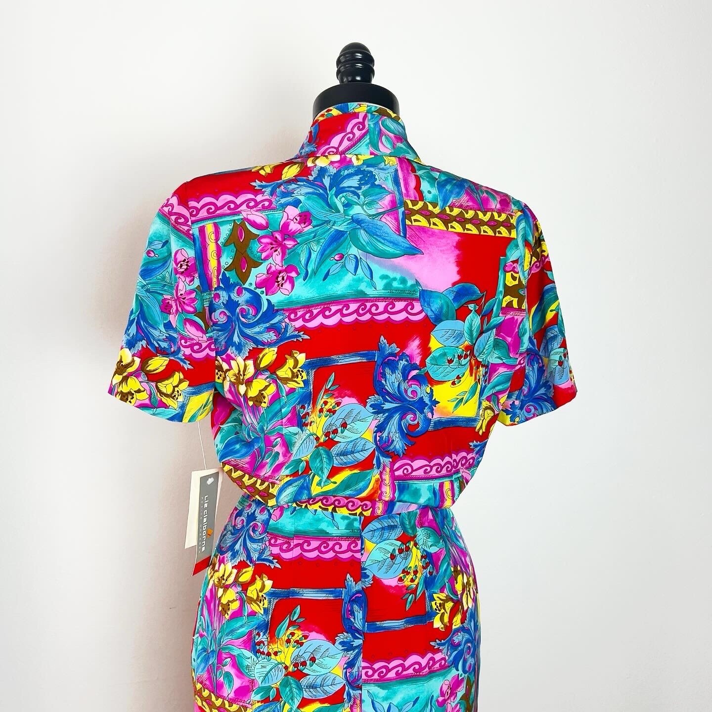 LIZ CLAIBORNE Deadstock 1990’s 90s Vintage Floral Wrap Bust Spring Dress 6P S M