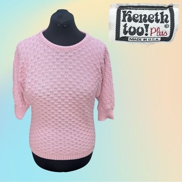 VTG 80’s/90’s Keneth Too! Plus Pink Acrylic 1/2 Sleeve Pullover Knit Sweater