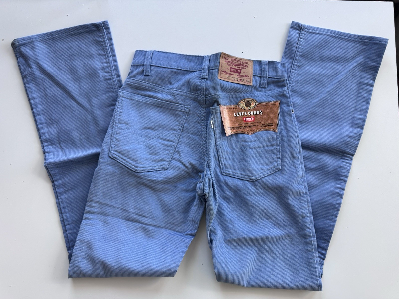 Vintage 70s 80s Levis 517 Corduroy Jeans Pants Cords Light Blue Zip USA 30 X 34