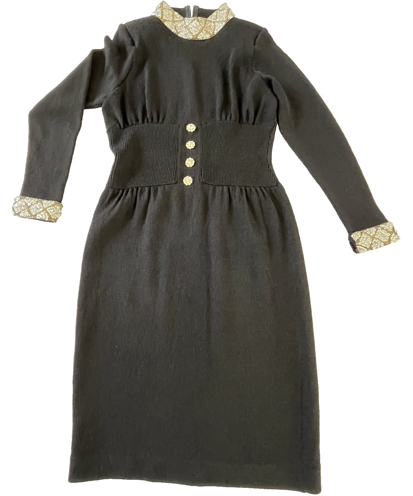 VTG 80’s Cocktail Dress Black Wool Knit Sz 2 DON SAYRES For Wellmore Embellished