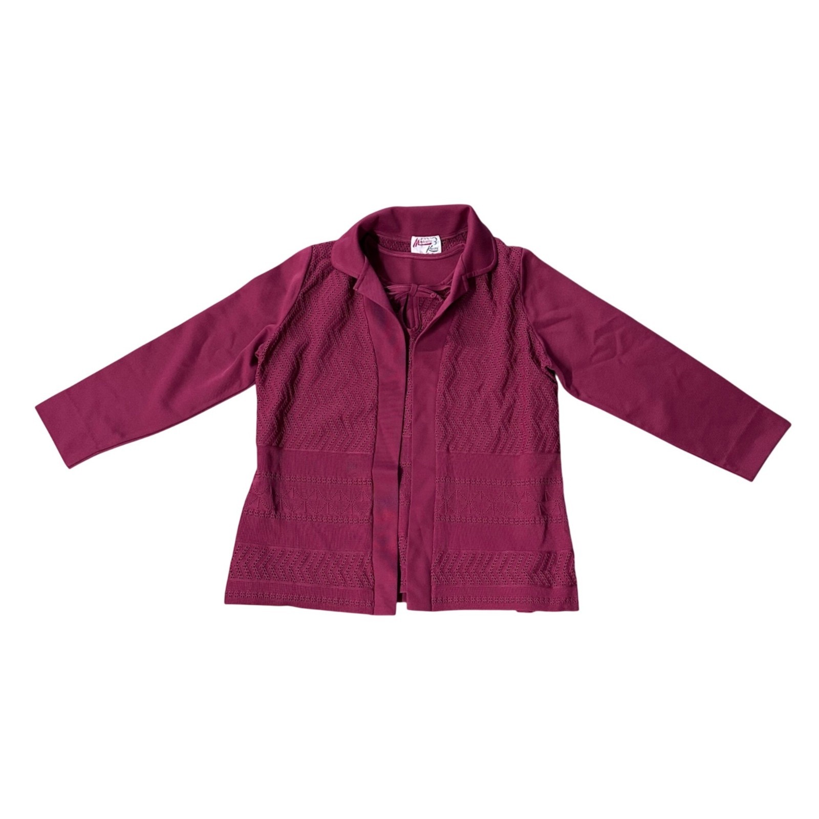 Vintage Shirt Open Cardigan Set Manicotti Knits 70s Maroon Burgundy Polyester