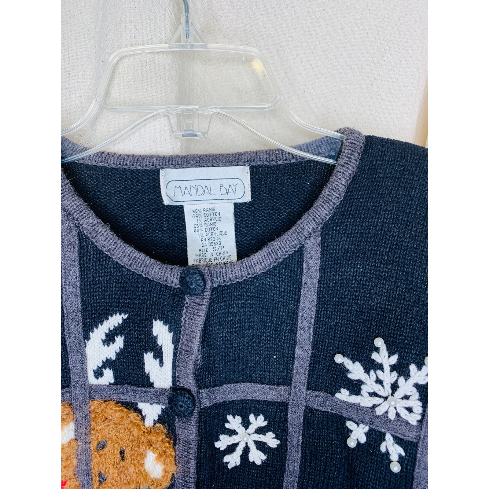 1990s Mandal Bay Christmas Santa Reindeer Scenic Window Pane Kidcore Cardigan S
