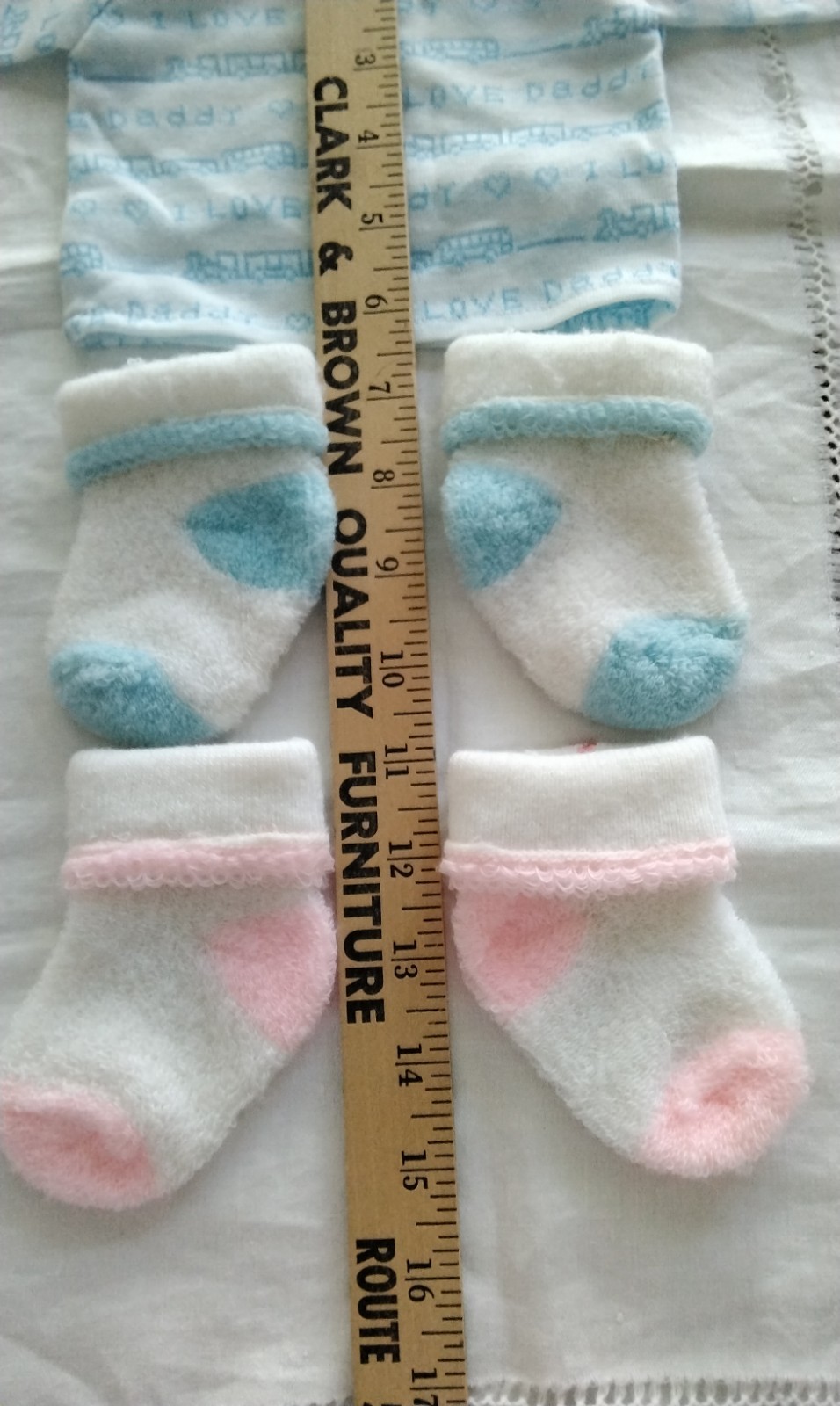 1970’s Baby Booties Pink „Love Mommy” & Blue „Love Daddy” & I Love Daddy Shirt