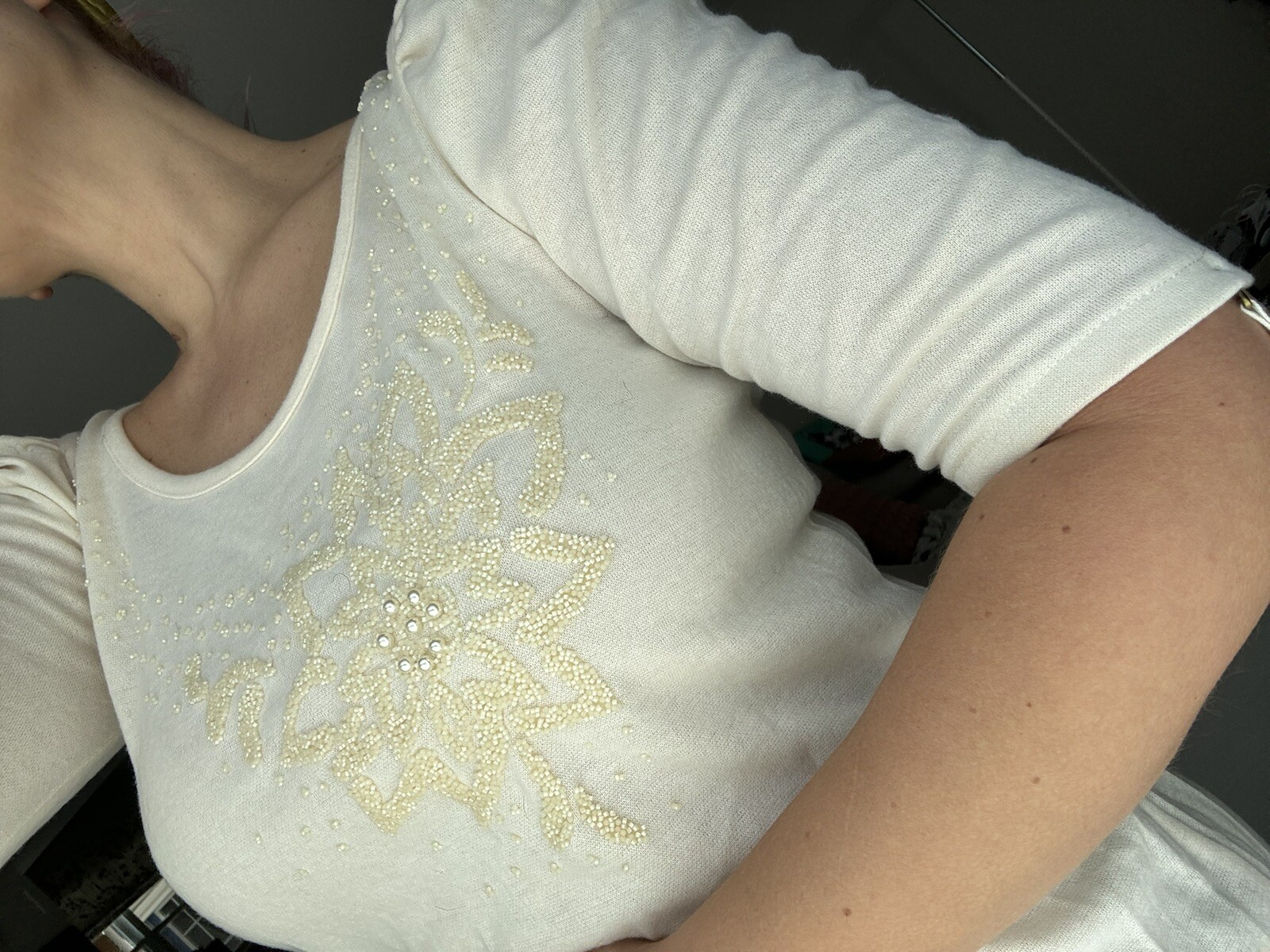 VTG 70s 80s We3Ltd Cream Dress With Beading – Evening Wedding Fall Winter