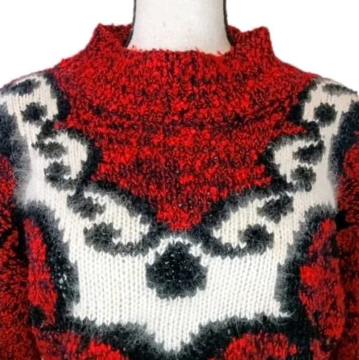 Vintage 80s Spice of Life Red Fuzzy Chunky Long Sleeve Knitted Sweater Size L