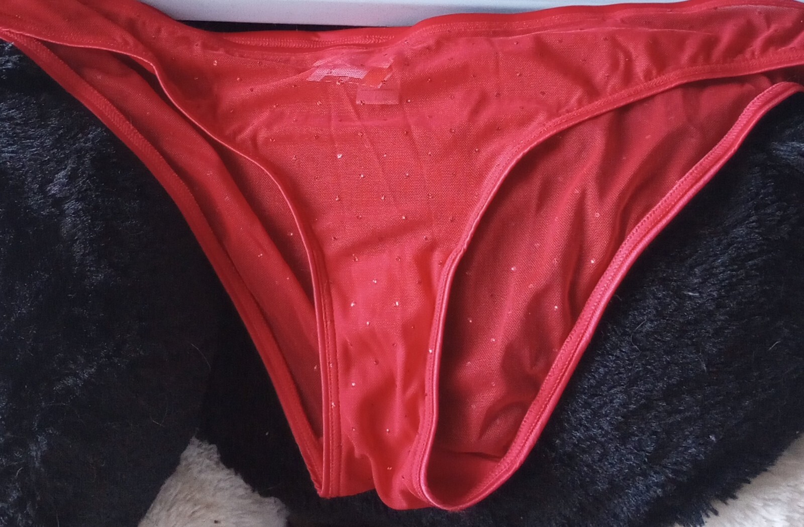 NWOT Vintage Victoria’s Secret Red Sheer Mesh Lace Sequined Panties Large 2008