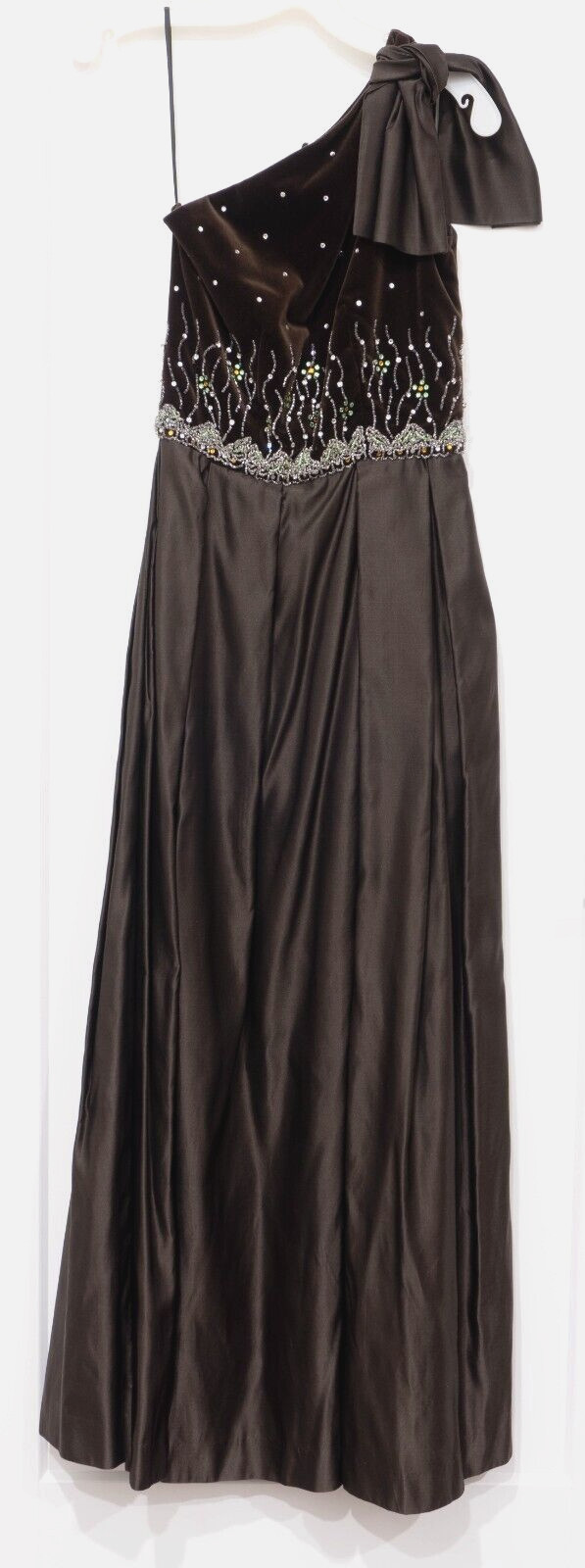 Vintage 70’s Richilene New York Gown Brown Velvet Taffeta Beaded Sequined Bodice