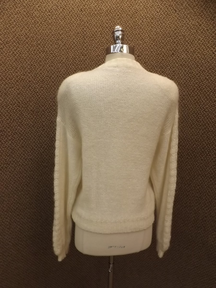 Vtg White Mohair Loose Thick Cable Knit V Neckline Cardigan Sweater Womens M