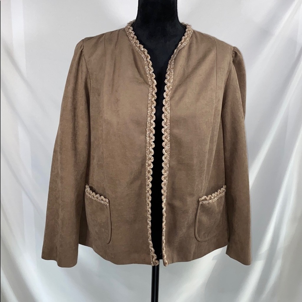 Vintage Marty Gutmacher Brown Velour Open Front Jacket Lightweight Casual XL