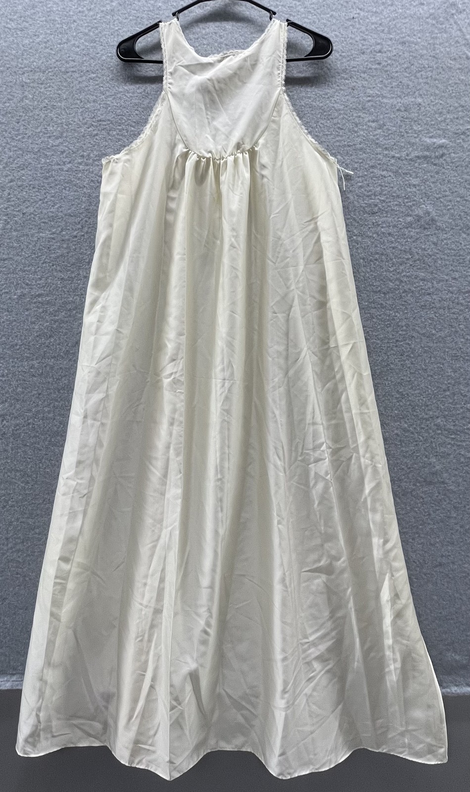 Vintage Lanvin Dress Womens Large Satin Maxi Nightgown Lace Trim 70s 80s France