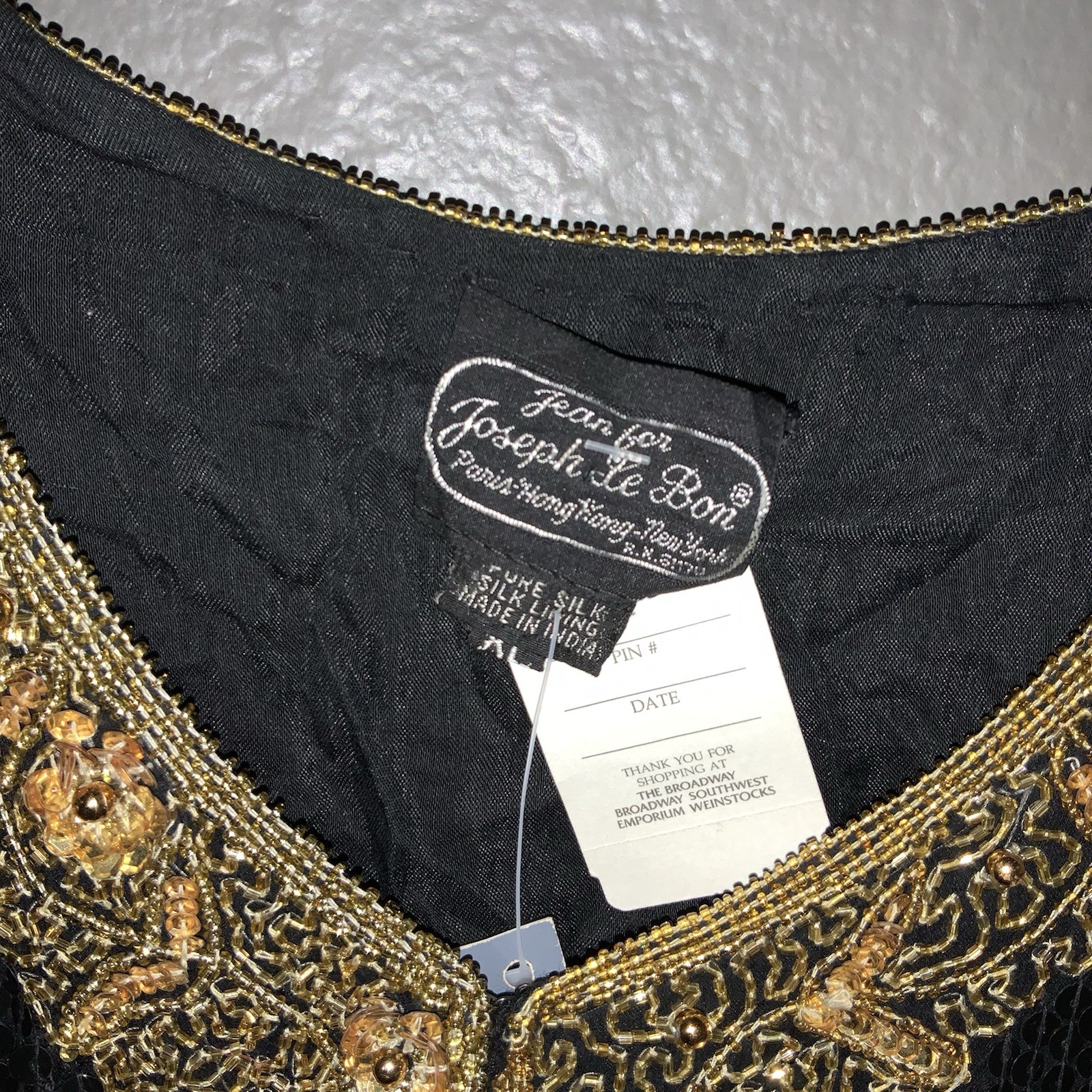 JEAN FOR JOSEPH LE BON Vintage Designer Black / Gold Sequin Beaded Jacket XL NWT