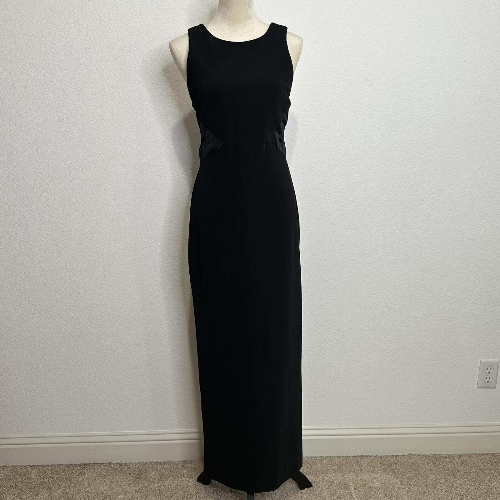 Vtg Rhapsody Women’s Long Formal Dress Button Sheer Back Size 12 Black 90s Y2K