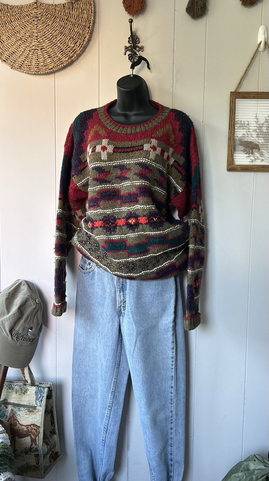1980s Women’s Woolrich Crew Neck Sweater Oversized Chunky Knit Wool Aztec Medium
