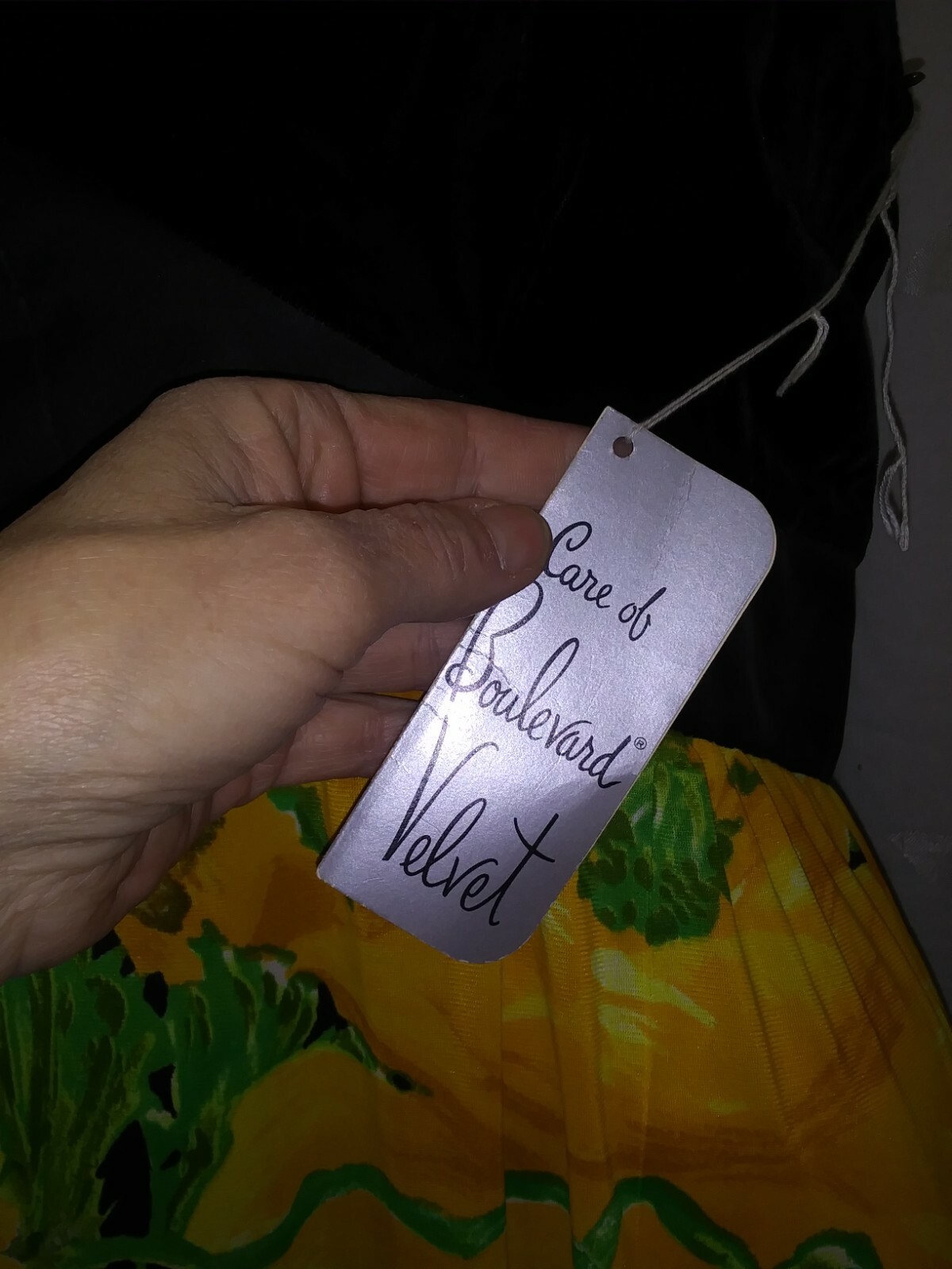 1970’s Black Velvet Yellow Green Jersey Maxi Dress Boulevard Velvet Medium NWT