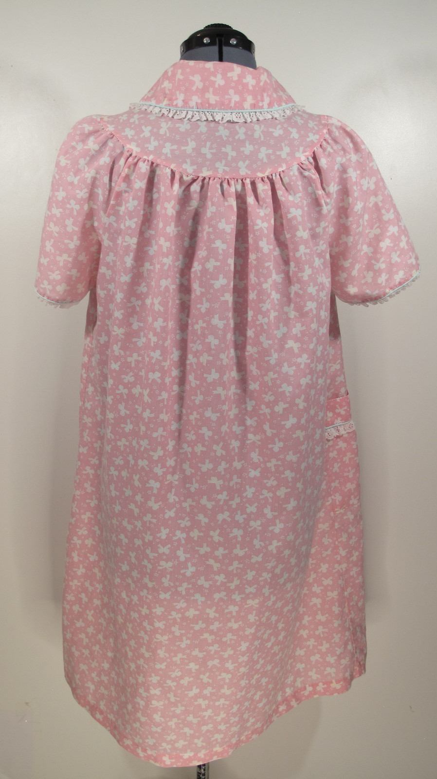 VTG Dan Ellen~Grannycore Nightgown Ruffles~Lace~Pink~Pocket~Bows~USA Made~Sz XL