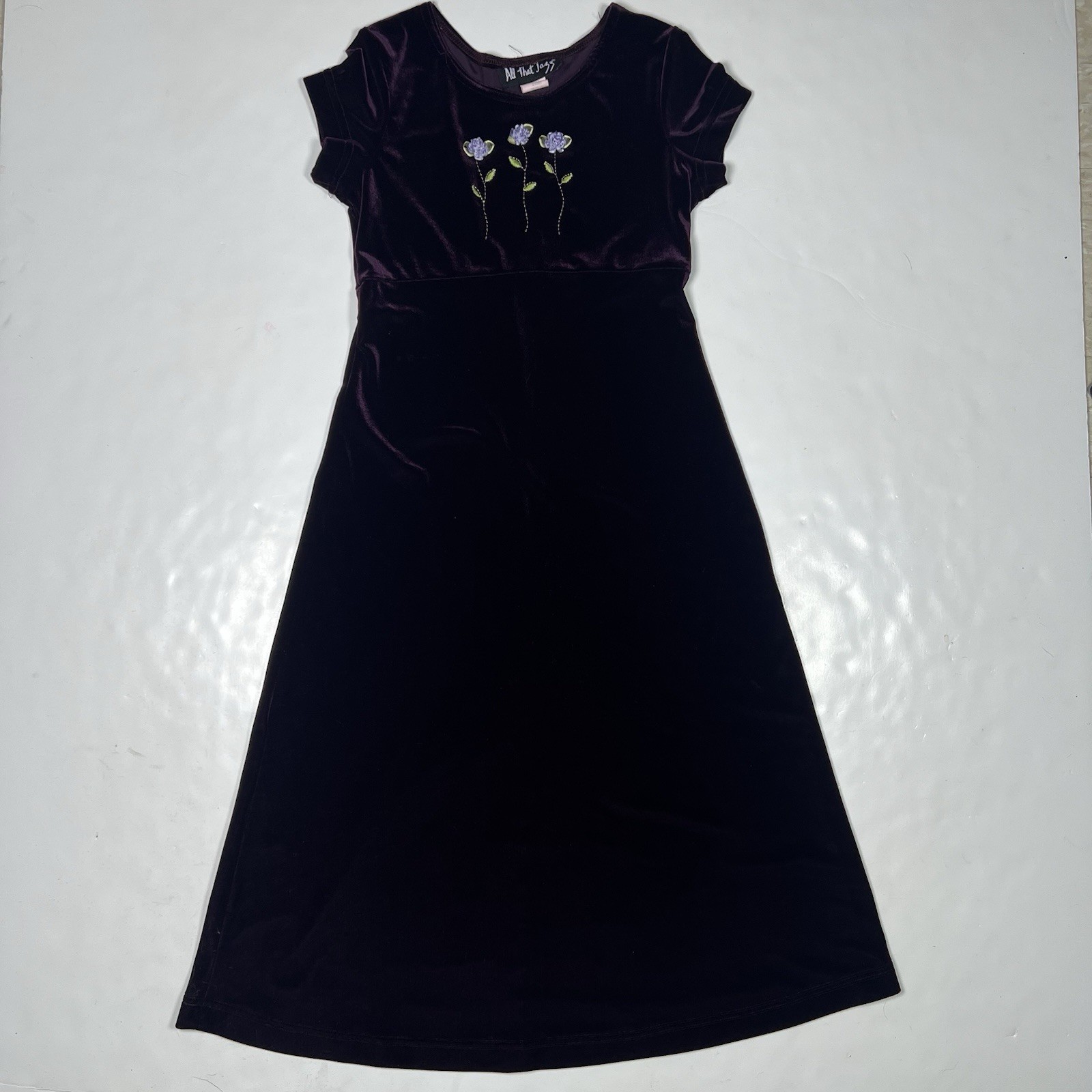 Vintage All That Jazz Crushed Velvet Dress Size S/M Deep Plum Floral Whimsigoth