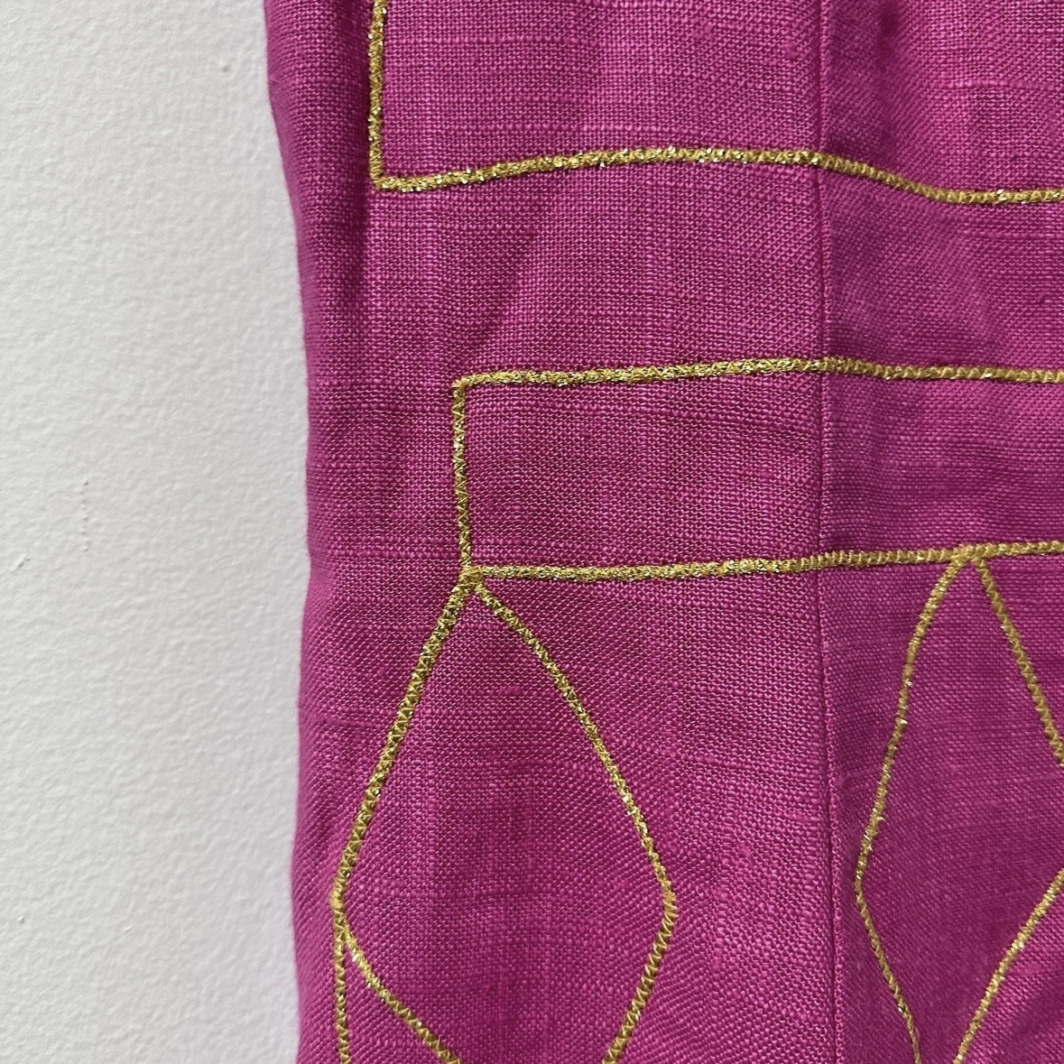 Vintage 80s Santa Fe Bright Pink Midi Dress Gold Embroidery Linen Women’s Sz 8