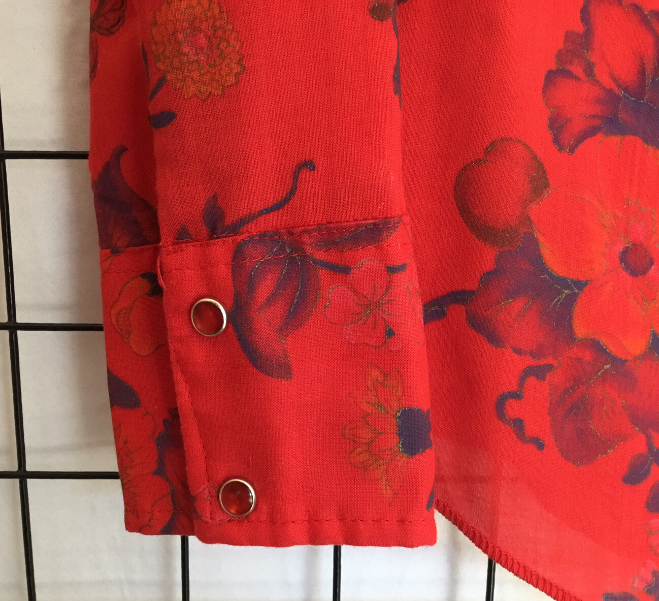 Vintage Lady DJ by Dickson-Jenkins Bright Red Floral Blouse Western Style 1970’s