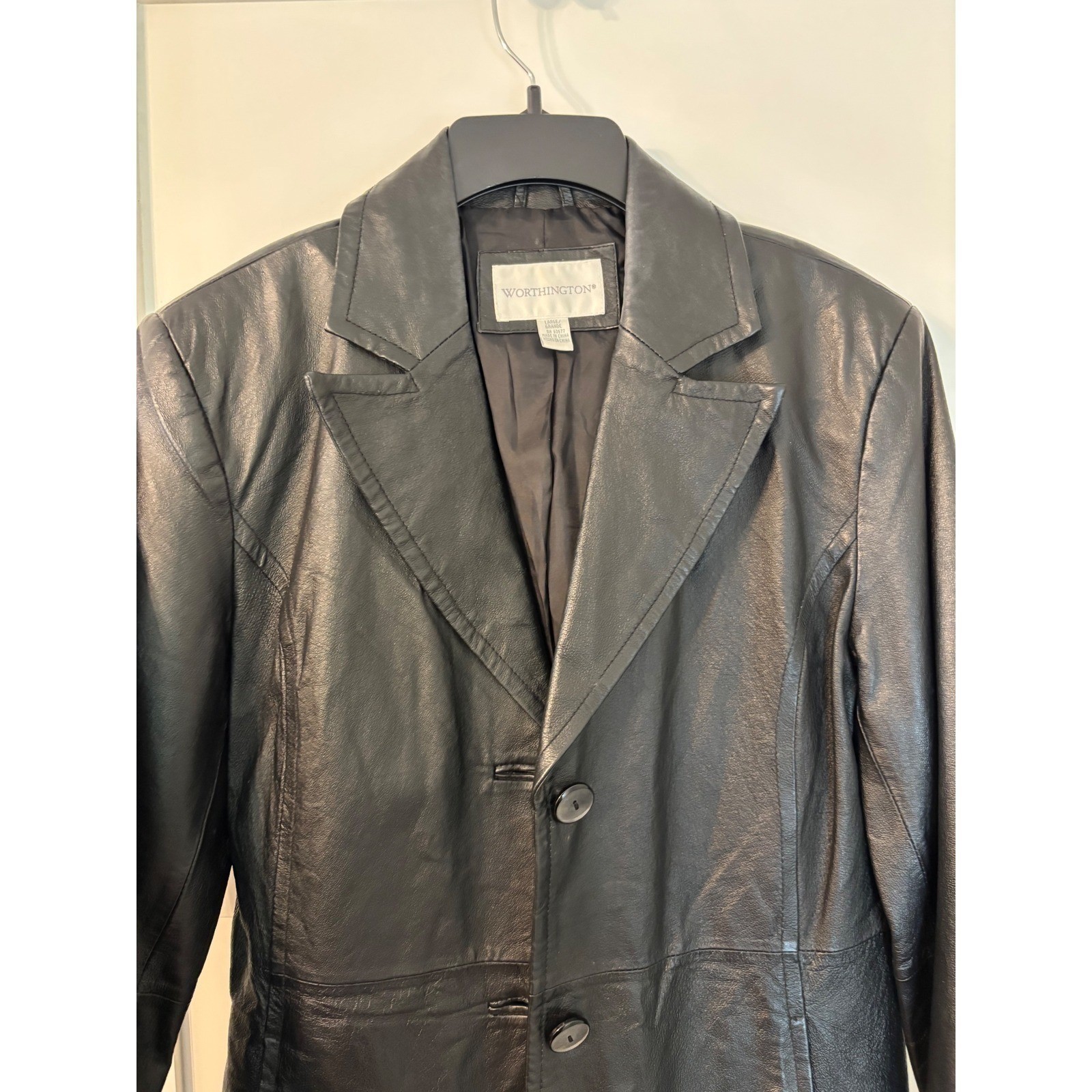 Vintage 90s Worthington Black Leather Blazer Jacket Soft Lambskin SZ L Minimal