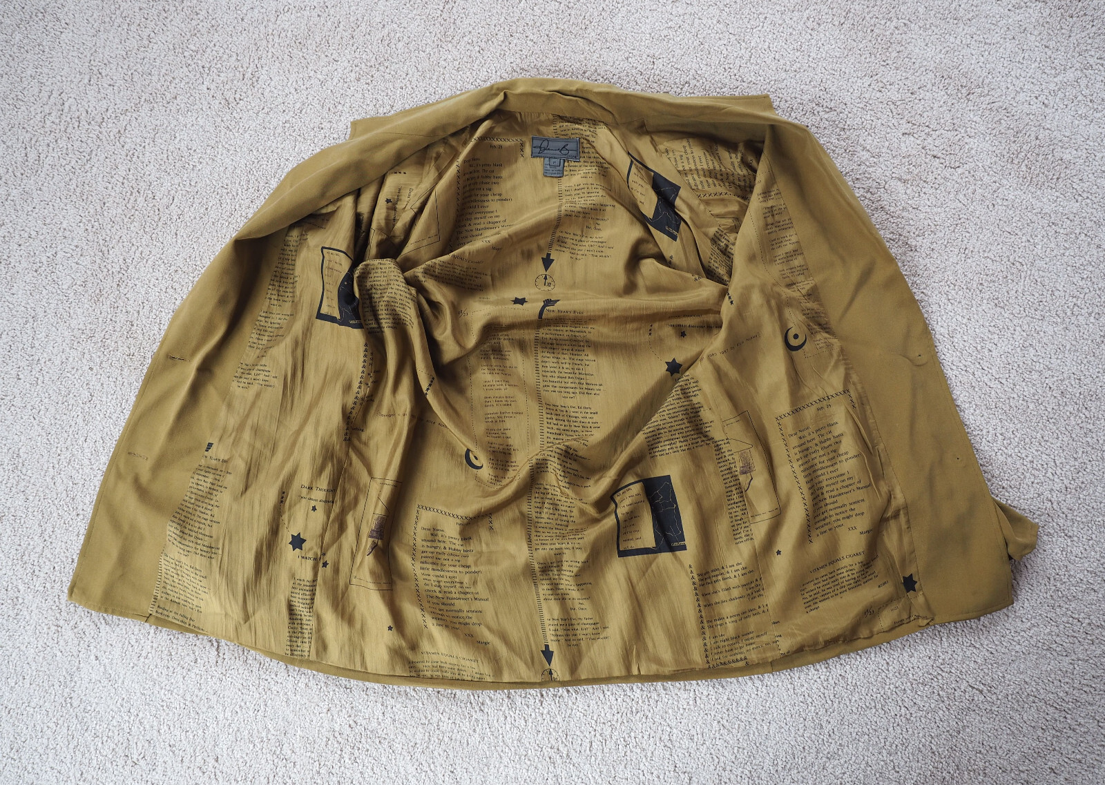 Vintage Dianne B. Cygne 100% Silk Oversized Blazer Printed Silk Lining Citron P