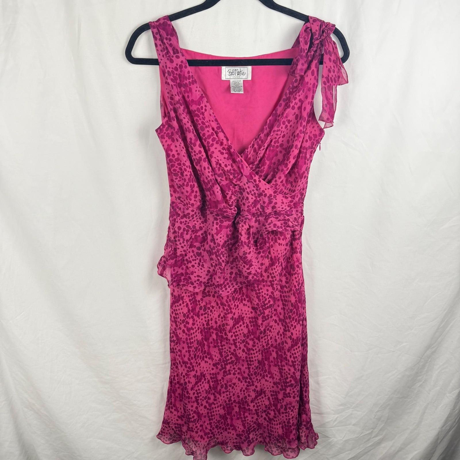 Vintage Bob Mackie Pink Silk Ruffle Dress 8 Petite Sleeveless V-Neck Party