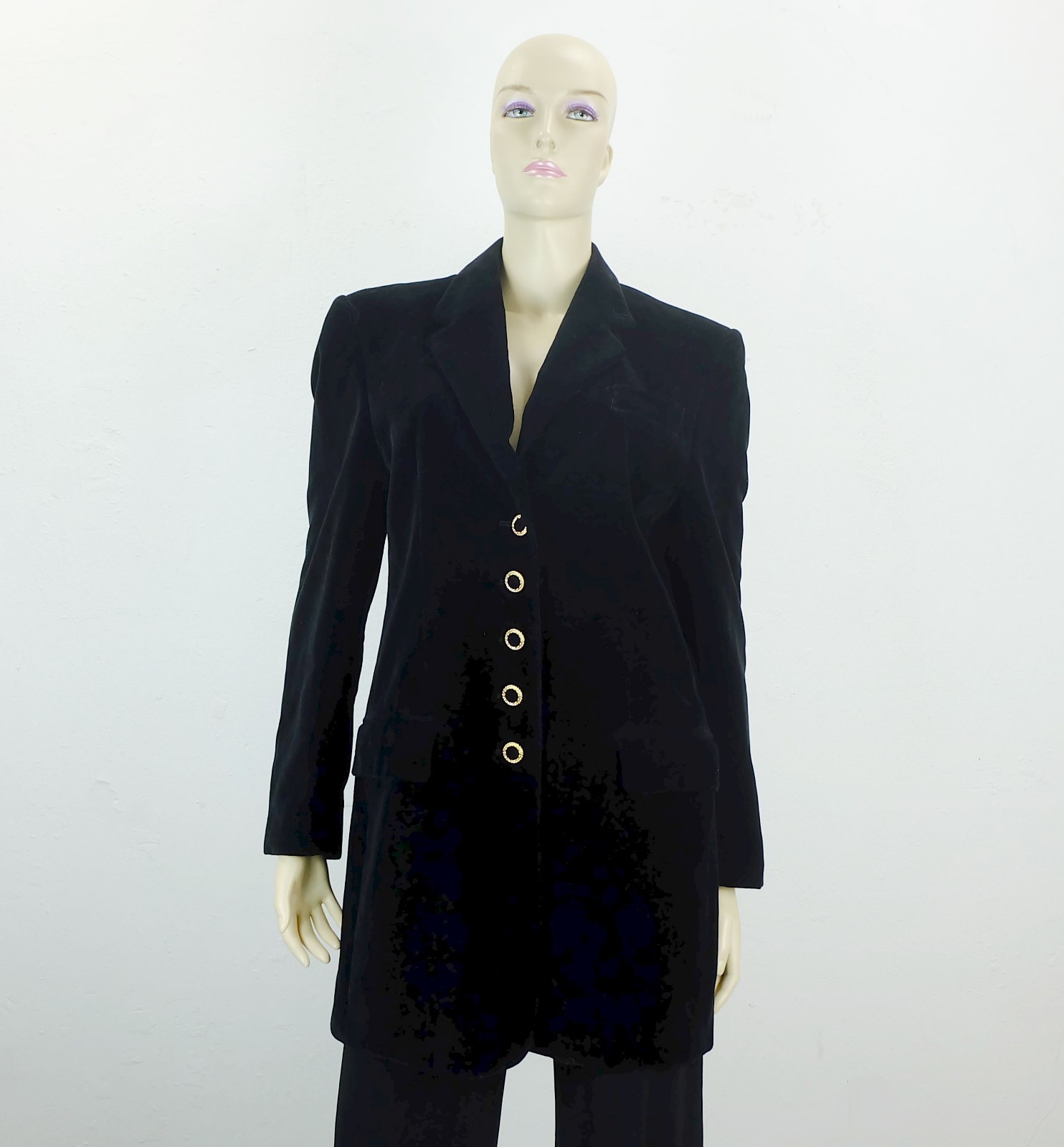 long black vintage VELVET BLAZER with gold buttons size 38 your sixth sense