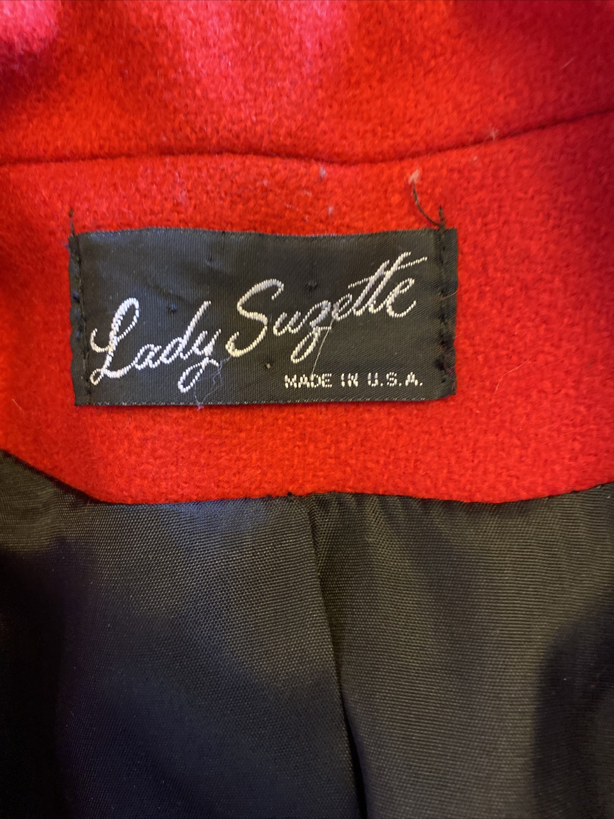 Vintage 1980’s LADY SUZETTE Long Red Wool Blend USA Union Made COAT, Size Large