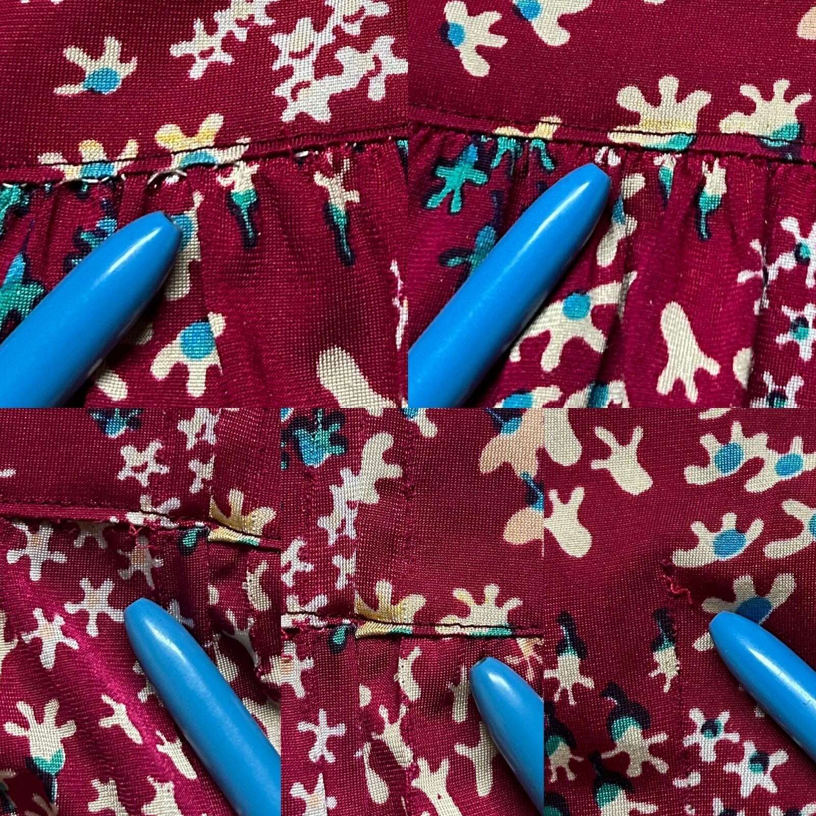 70s vintage floral hippy dress maxi puff balloon sleeve abstract retro pattern.