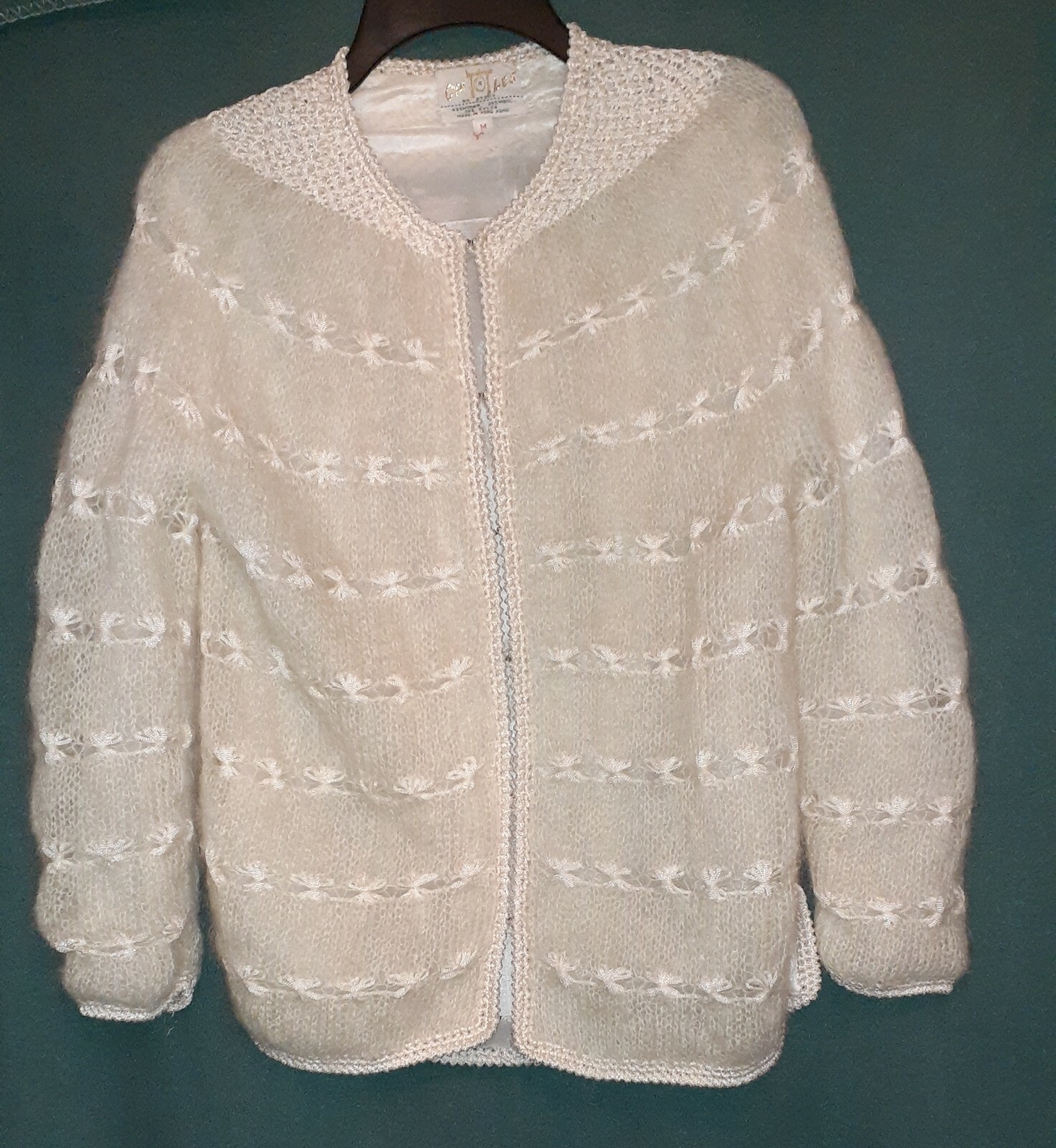 Beige Mohair Wool Cardigan Fully Lined by Cyn Les made in Hong Kong Vintage