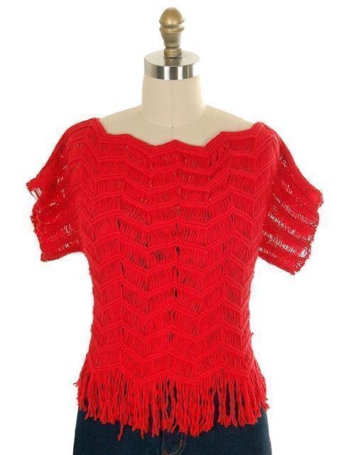 VTG 80s Organically Grown Ramie Fringe Sweater Top Cropped S