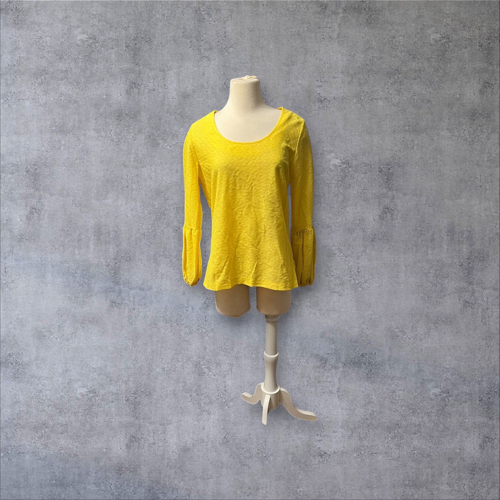Deadstock Vintage Sz 38 Lerner Shops Yellow Long Puff Sleeve Top