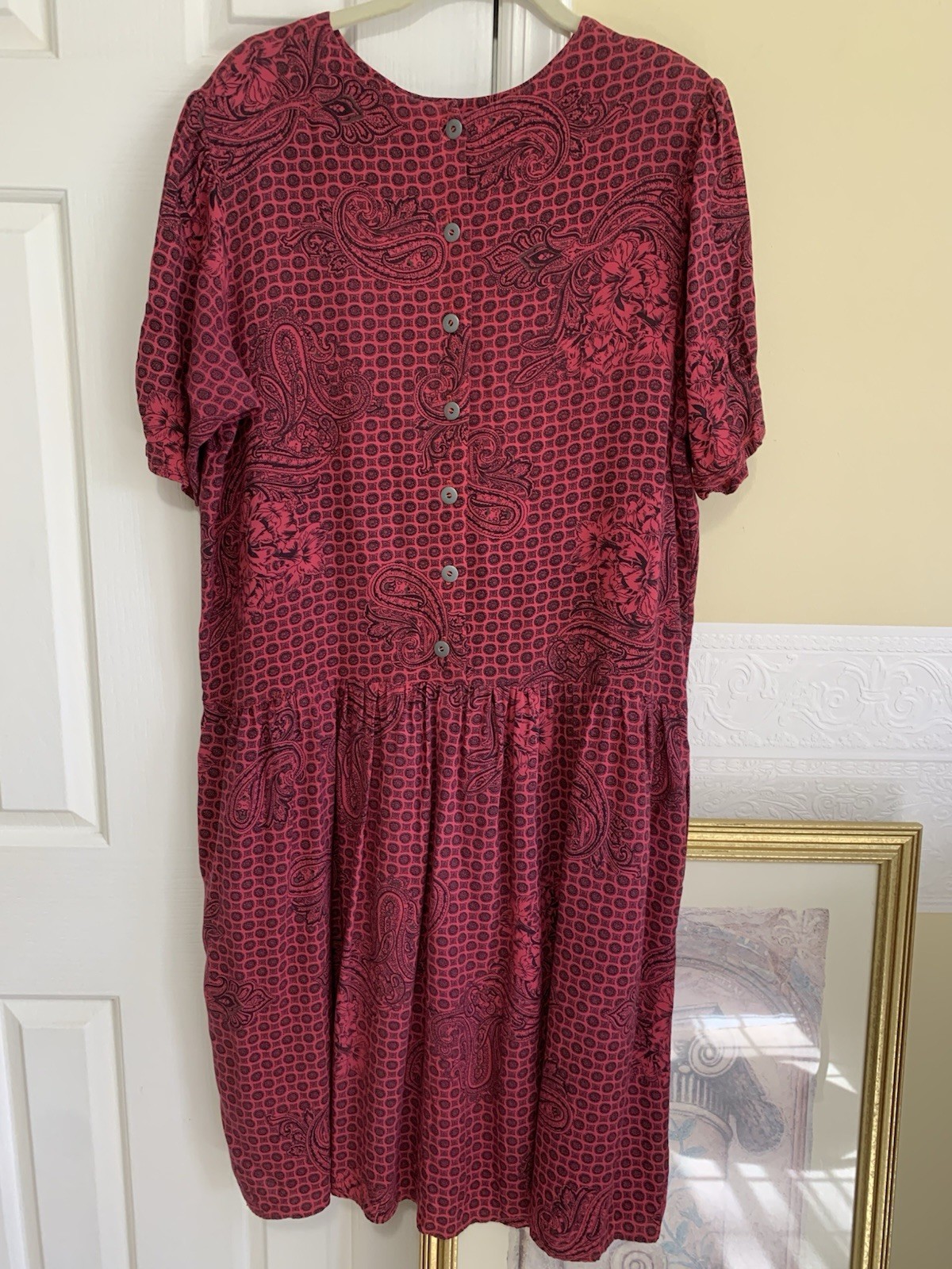 D.B Sport Dress Vintage 90’s Pink Black Paisley Medallion Print Size Large