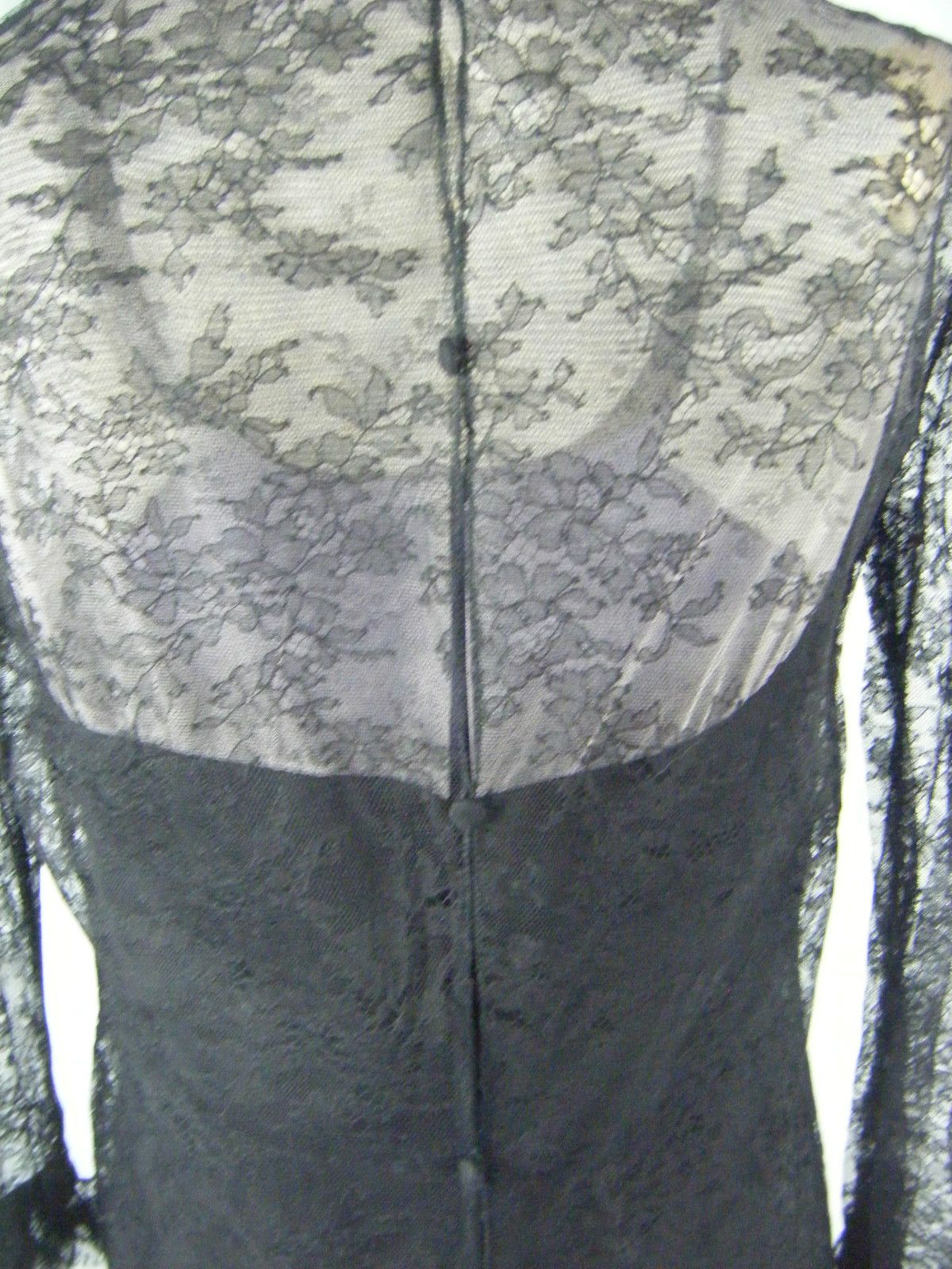 JILL RICHARDS Vtg 70s Black Illusion Ruffle Lace 20s Inspired Dress-Bust 39/M