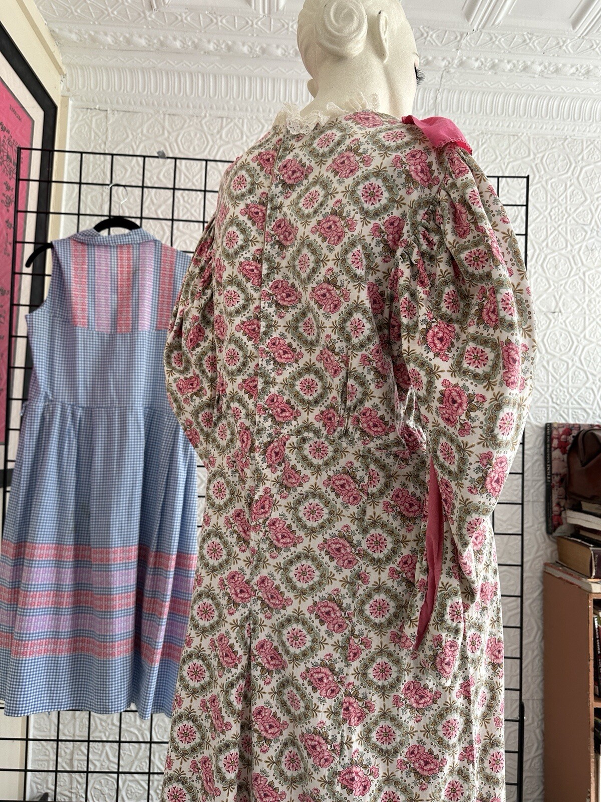 Vintage Theatrical Gown Dress-pink Floral Old World Victorian Style-prairie-M/L