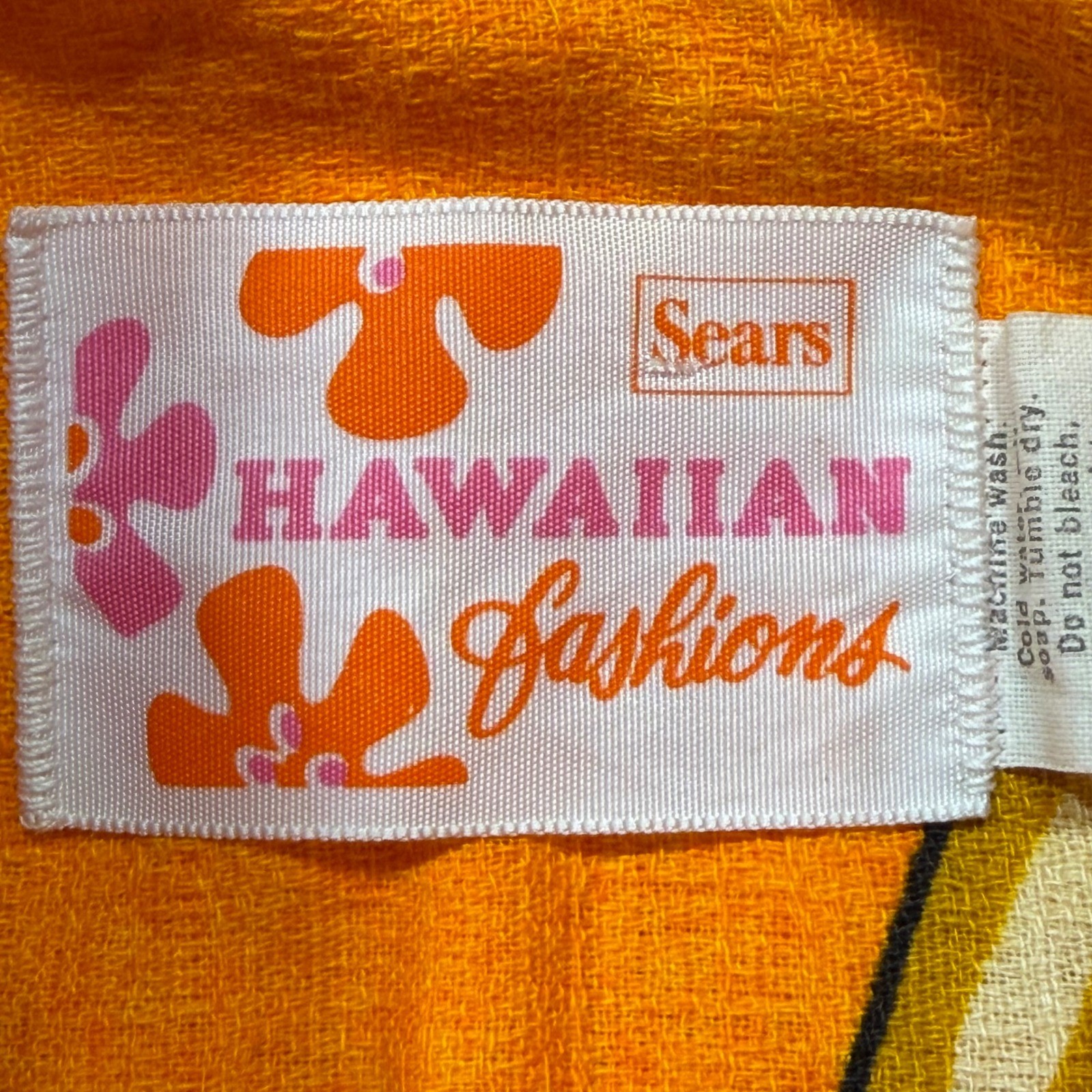 Vintage 70s Sears Hawaiian Fashions Shirt S Orange Red Floral 100% Cotton Tiki