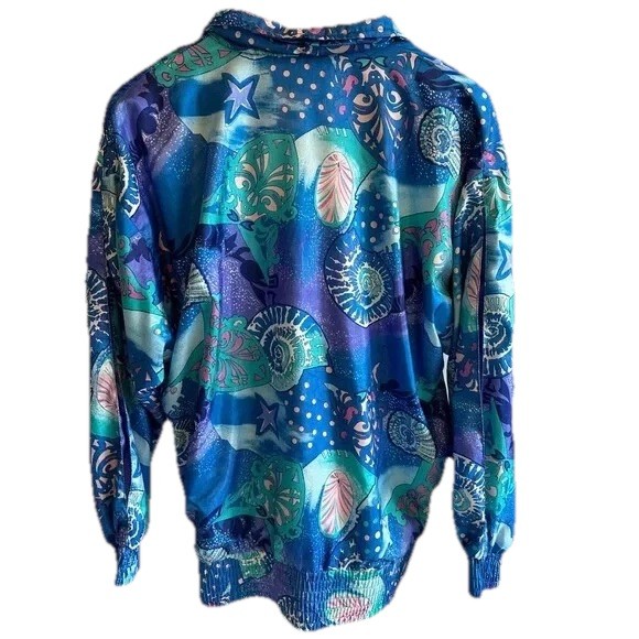 Vintage Lavon by Cheerful Corp Seashell Starts Blue Purple Green Track Jacket M