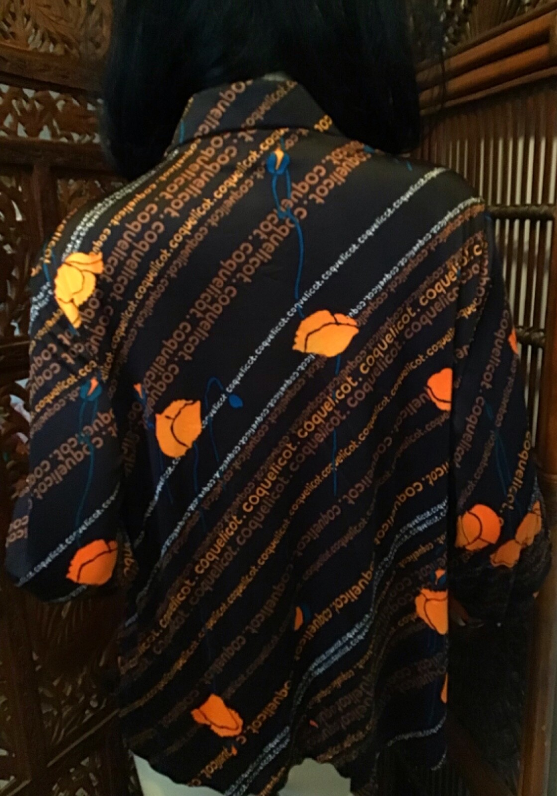 Vintage 1970s Coquelicot Text Balenciaga-ish Wild Poppy Blouse