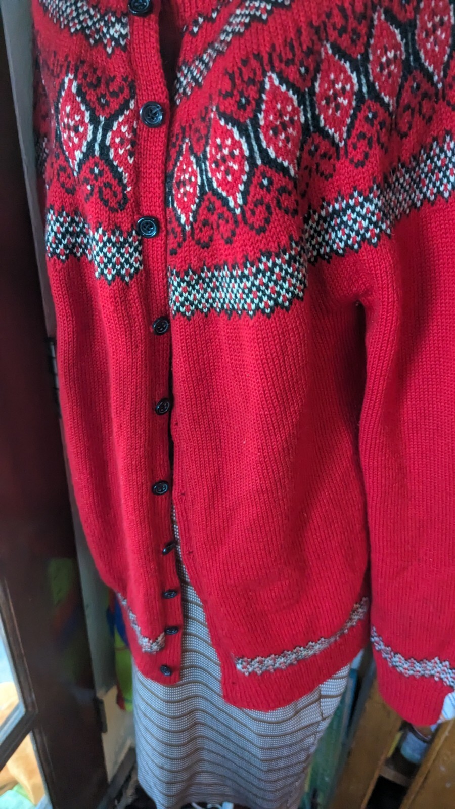 Denmark Made Vintage Cardigan Jumper Hand Knit Paul Mage Fair Isle 60’s, 90 cm