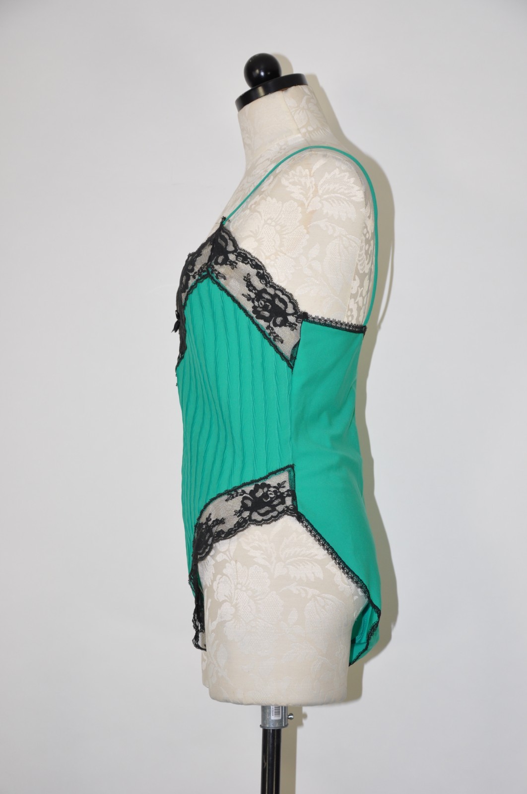 80s Emerald Green Lace Backless One Piece Teddy Lingerie Bodysuit Women S M