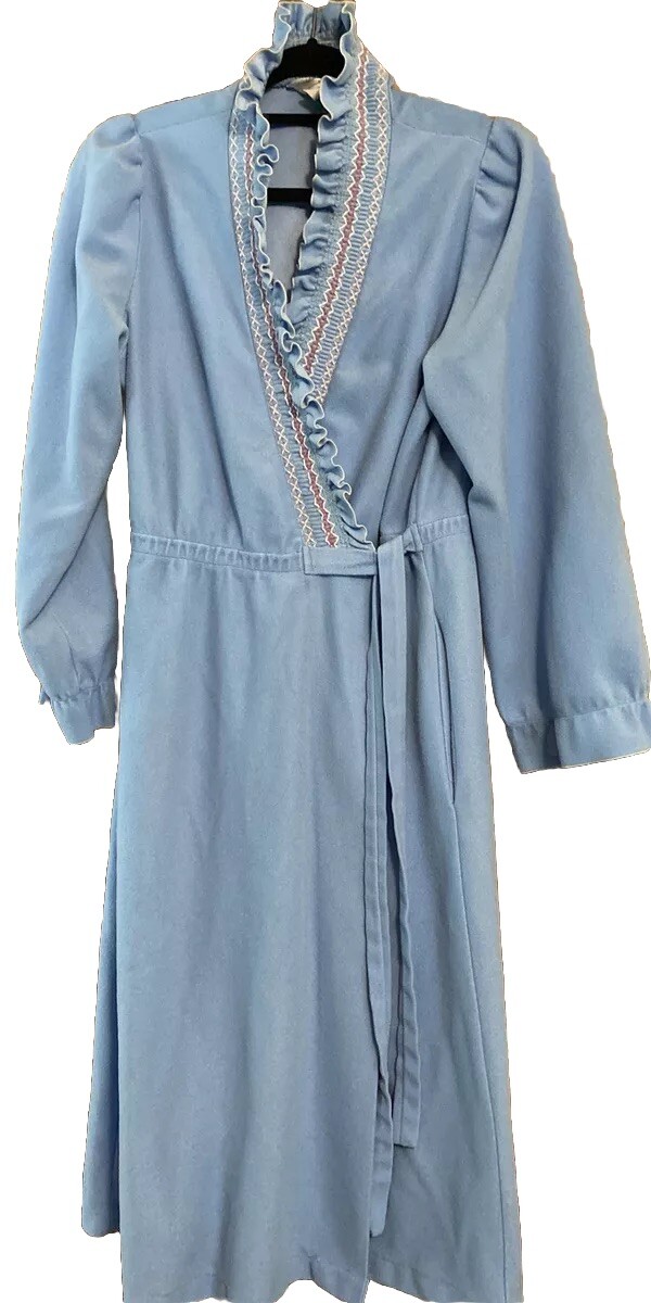 Vintage Famous Bodies Robe Small/Medium Blue Long Sleeve Tie Velour