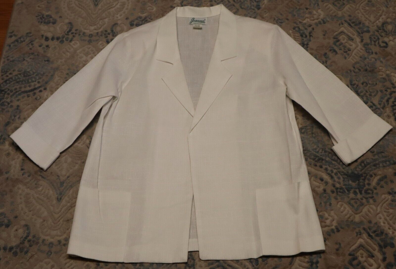 Vintage JOANNA womens half sleeve sheer white open blazer jacket size M (USA)