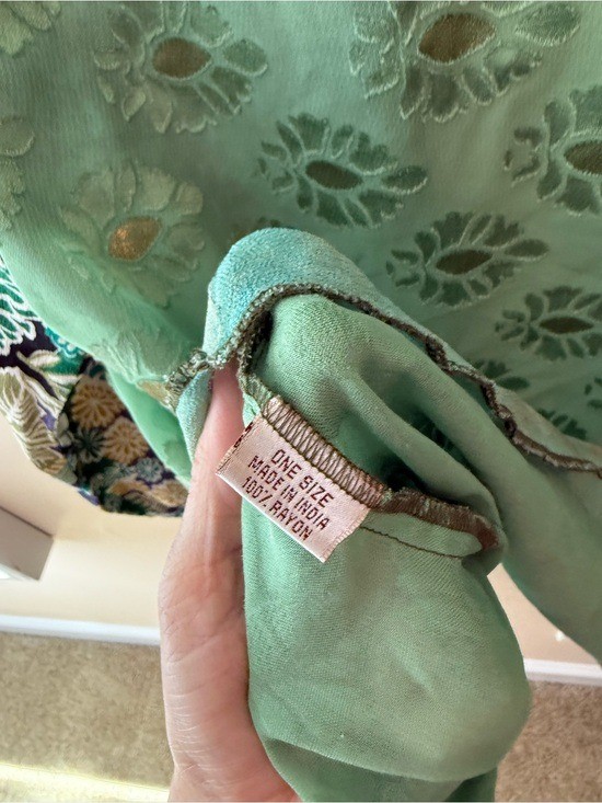 Vintage 90s Sterling Styles Patchwork Kimono Jacket green *flaw* hole
