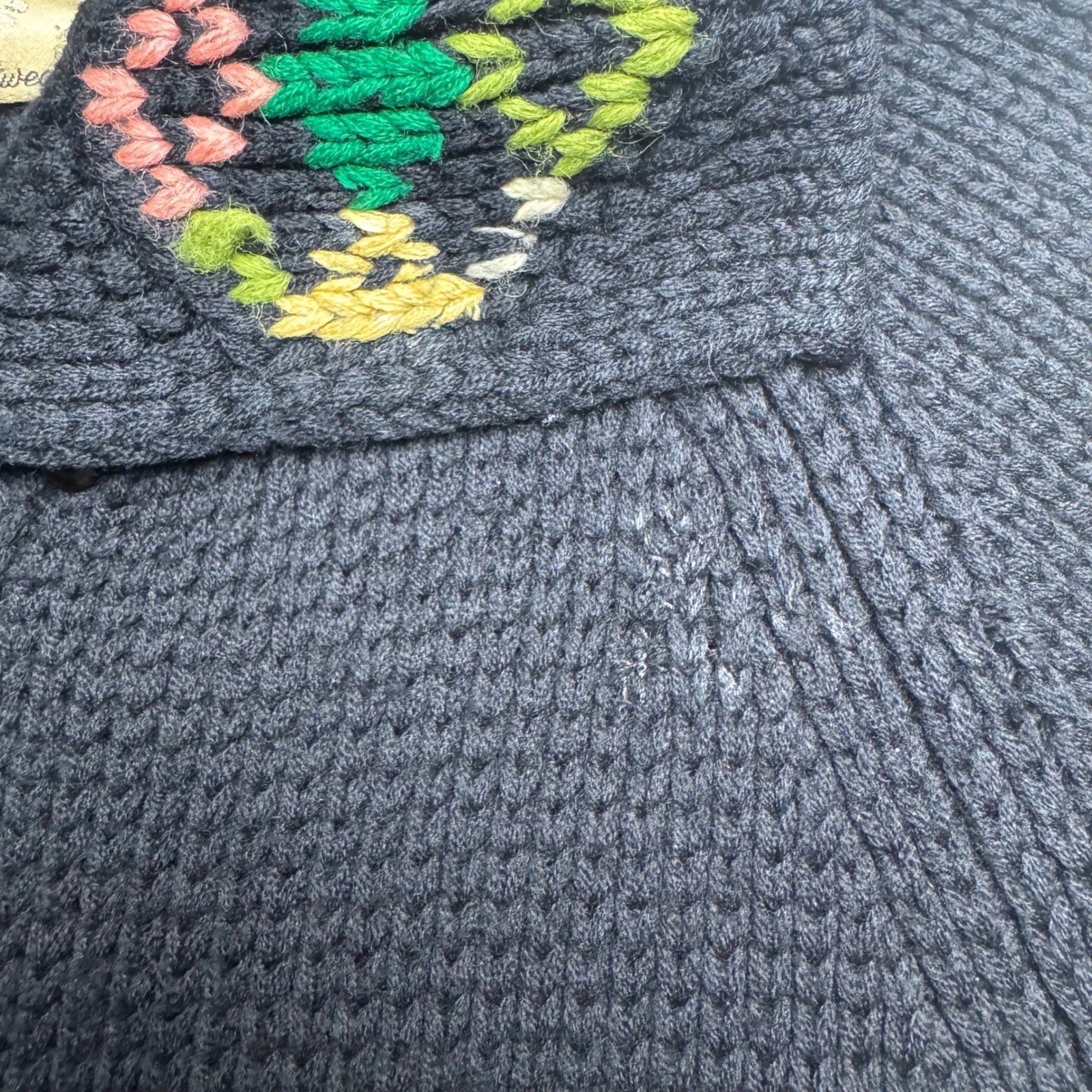Vintage Dorce for Le Roy Knitwear Black 100% Wool Embroidered Cardigan Sweater M