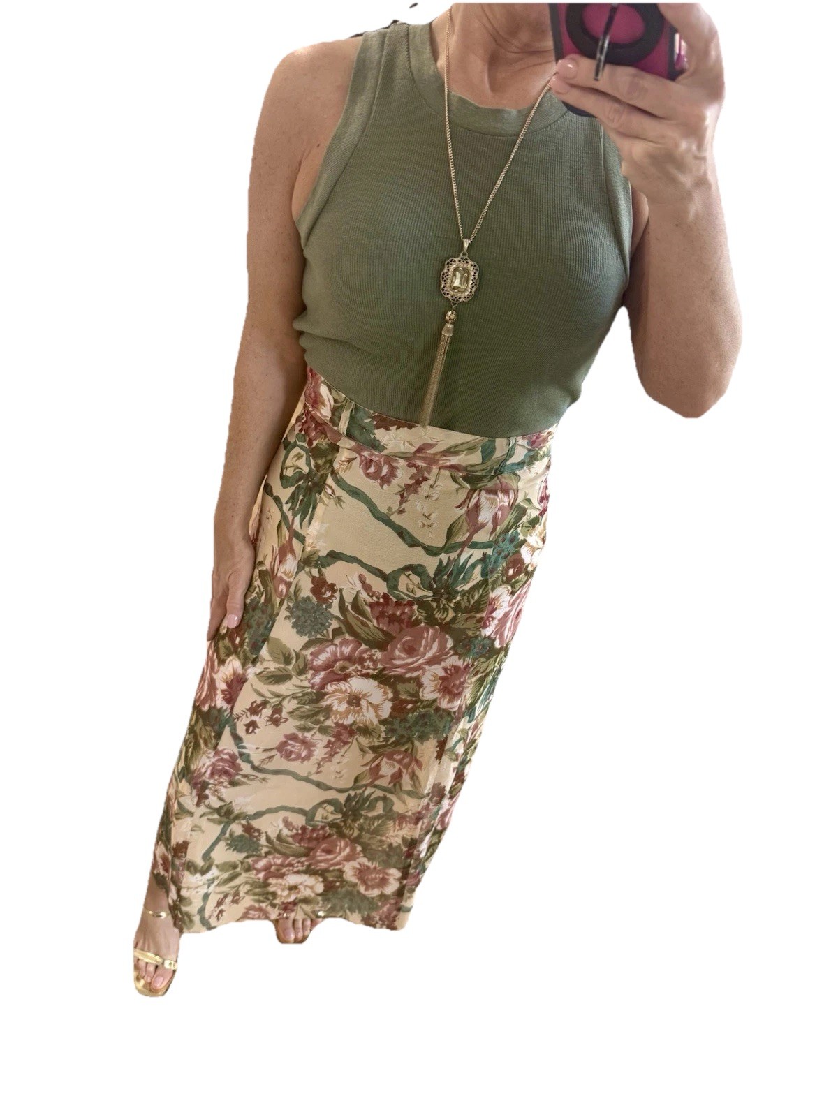 Muse Womens Vintage 6 80s 90s Beige Wine Floral Print Sheer Maxi Skirt Rare XS