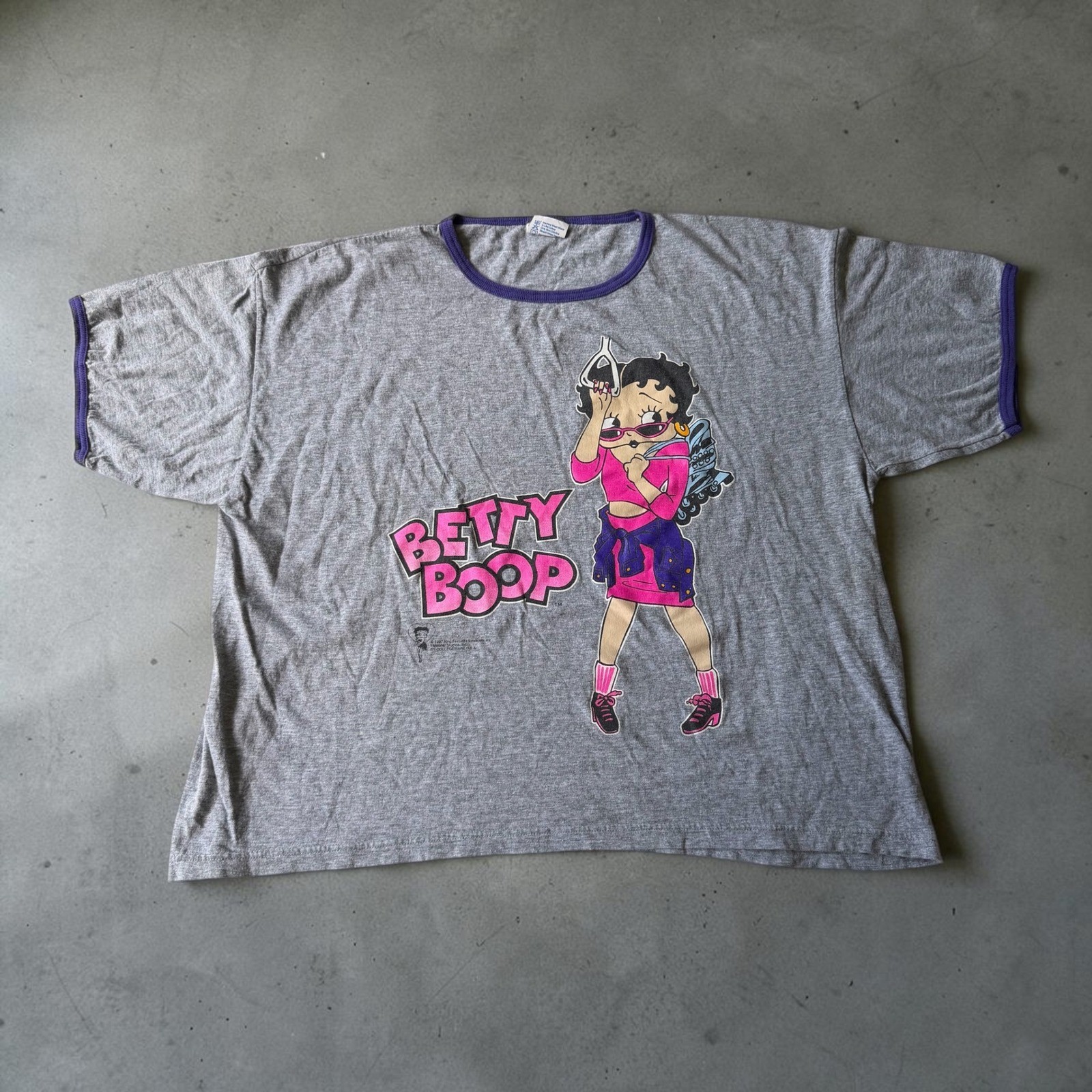 Vintage Betty Boop Ringer T Shirt Gray Purple 1997 Collegeware USA One Size 90s